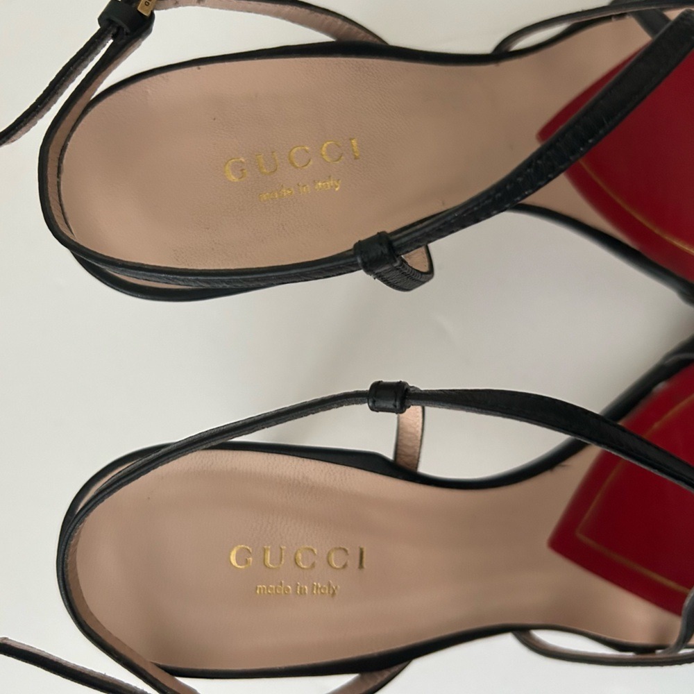 Gucci Victoria Classic Strappy Horsebit Black Leather Sandals Heels Shoes - 37 - Picture 5 of 14